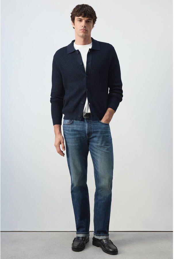 Mango Man katoenen gebreid vest marine - Foto 3