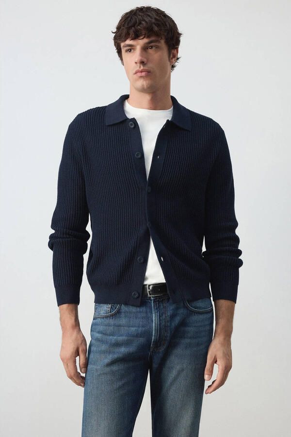 Mango Man katoenen gebreid vest marine