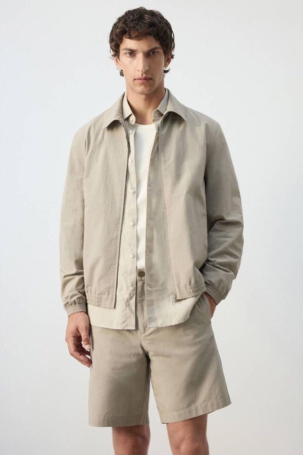 Mango Man katoenen geruite tussenjas lichtbeige