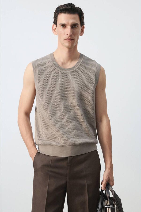 Mango Man katoenen regular fit gebreide spencer middenbruin