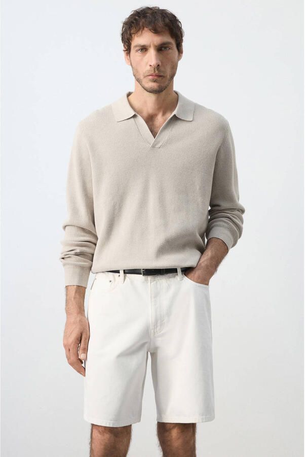 Mango Man katoenen regular fit gebreide trui lichtbeige