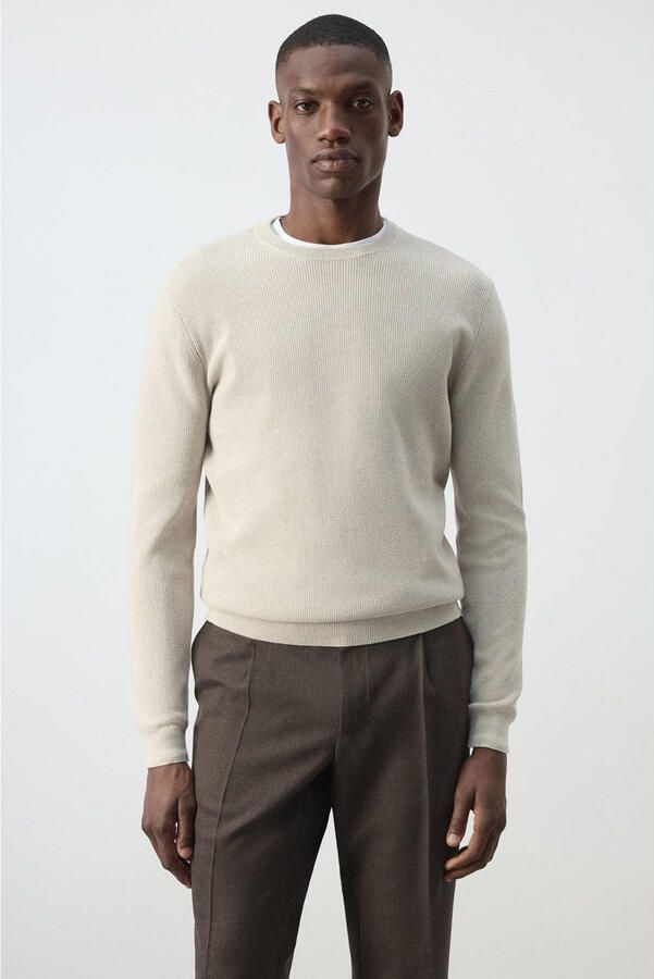Mango Man katoenen regular fit gebreide trui lichtbeige