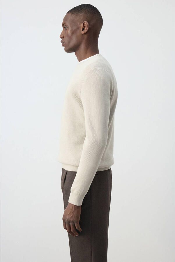 Mango Man katoenen regular fit gebreide trui lichtbeige - Foto 3