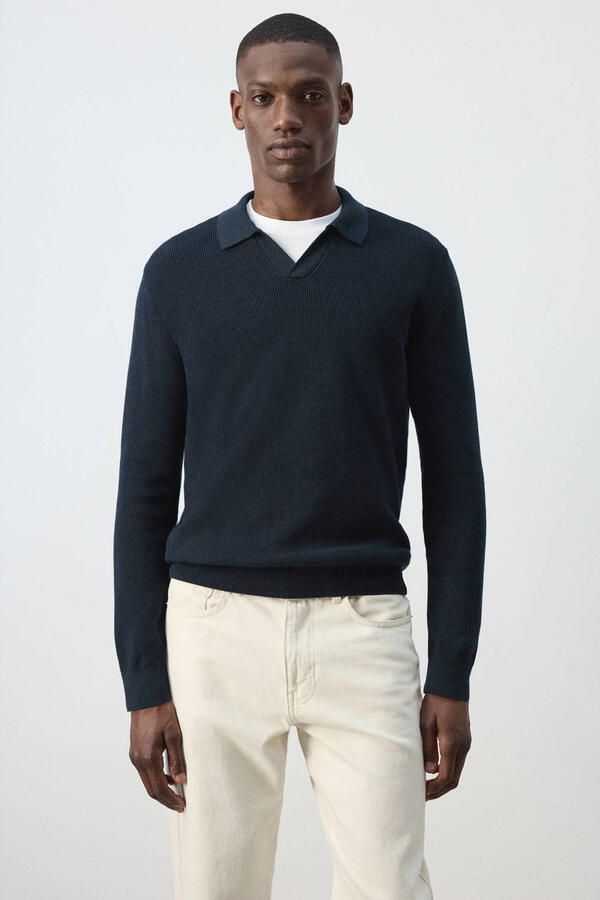 Mango Man katoenen regular fit gebreide trui marine