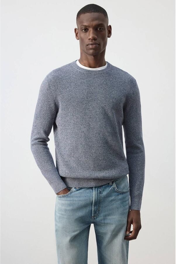 Mango Man katoenen regular fit gebreide trui middenblauw