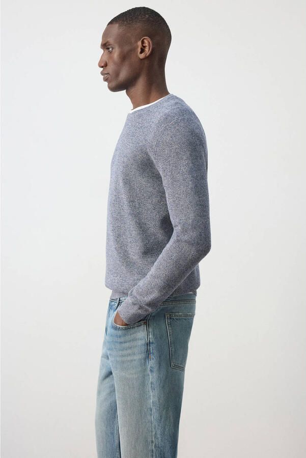 Mango Man katoenen regular fit gebreide trui middenblauw - Foto 3