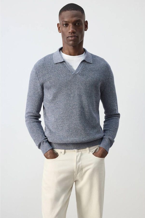 Mango Man katoenen regular fit gebreide trui middenblauw