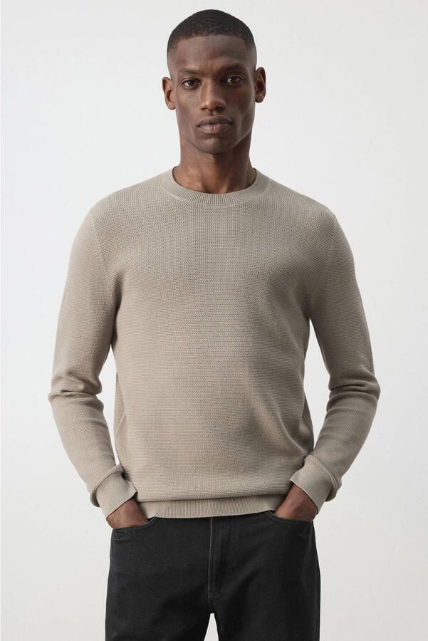 Mango Man katoenen regular fit gebreide trui middengrijs