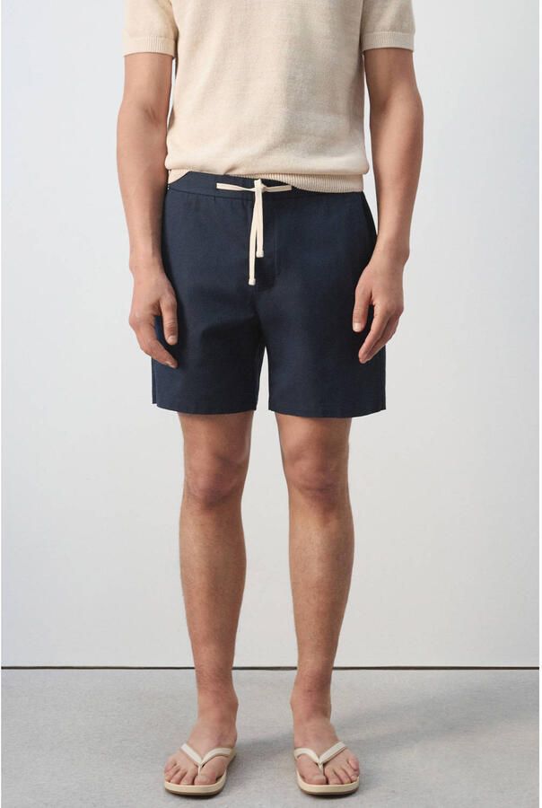 Mango Man katoenen relaxed fit casual short donkerblauw