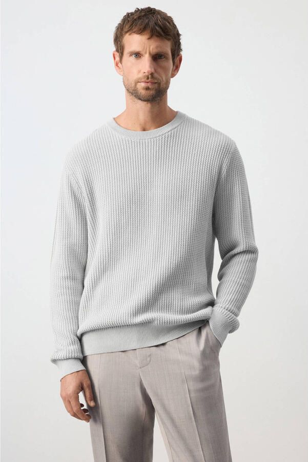 Mango Man katoenen relaxed fit gebreide trui grijs
