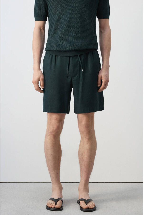 Mango Man linnen korte broek donkergroen