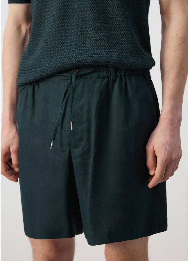 Mango Man linnen korte broek donkergroen - Foto 2