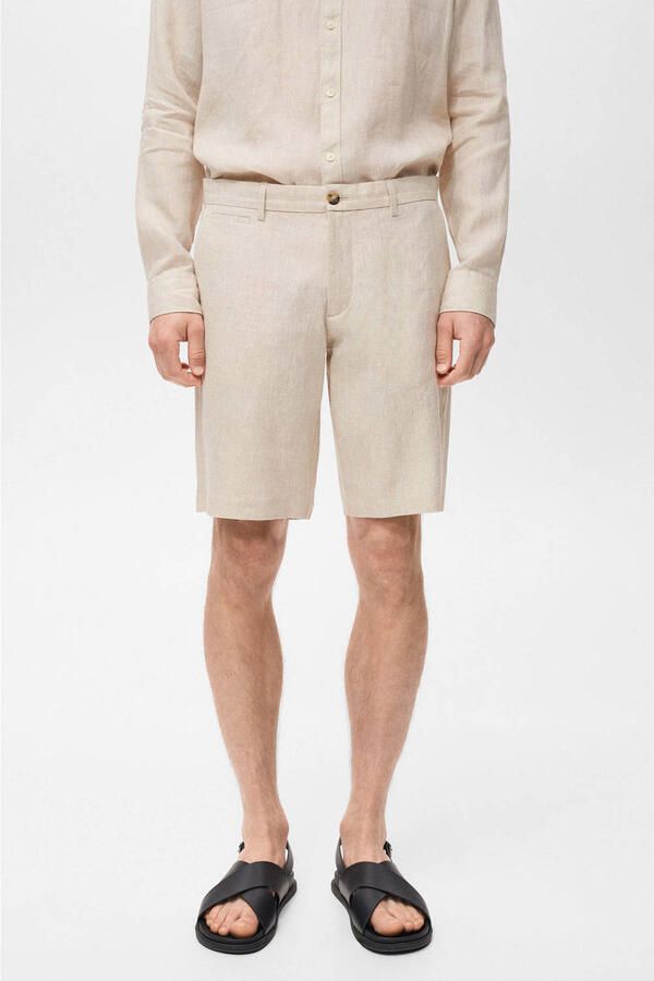 Mango Man linnen regular bermuda short ecru