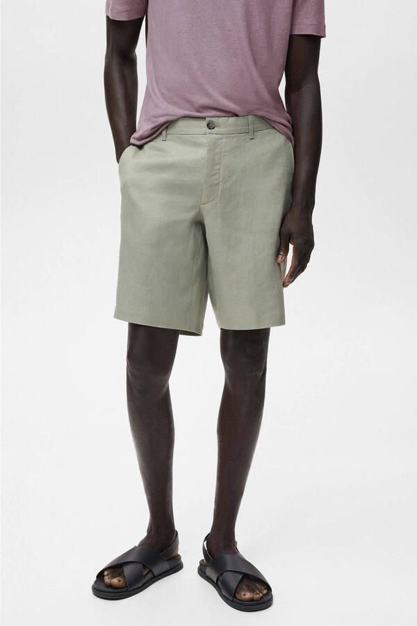 Mango Man linnen regular bermuda short groen