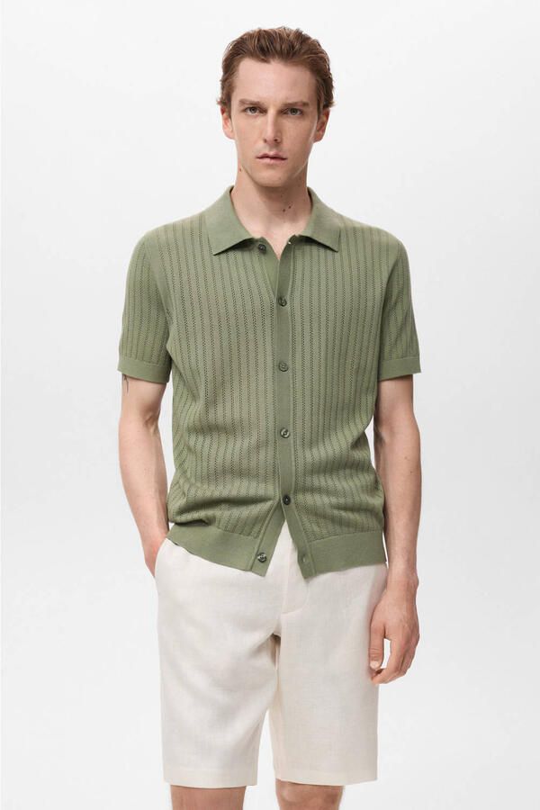 Mango Man linnen regular bermuda short wit