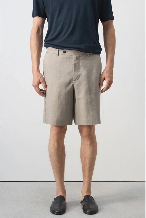 Mango Man linnen regular fit chino short -beige