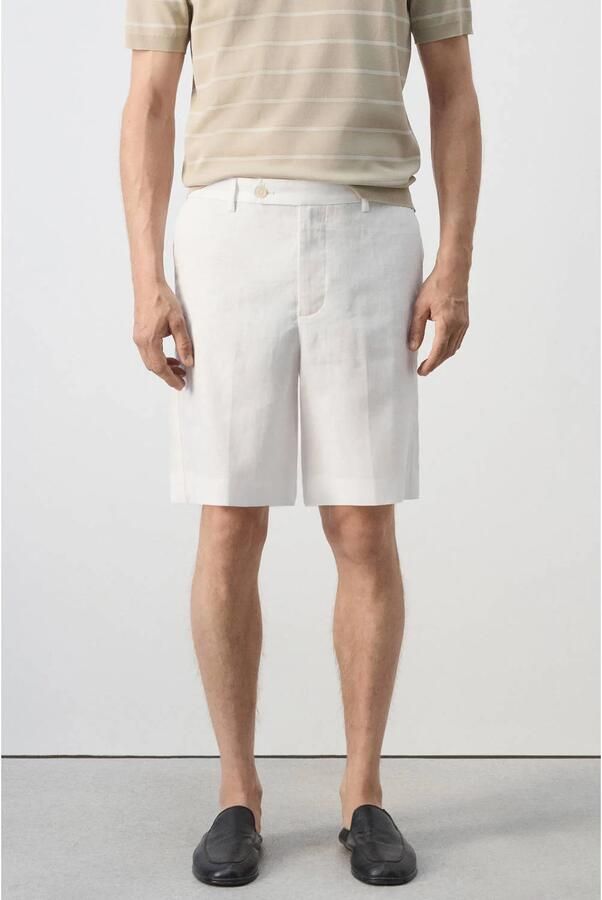 Mango Man linnen regular fit chino short naturel wit