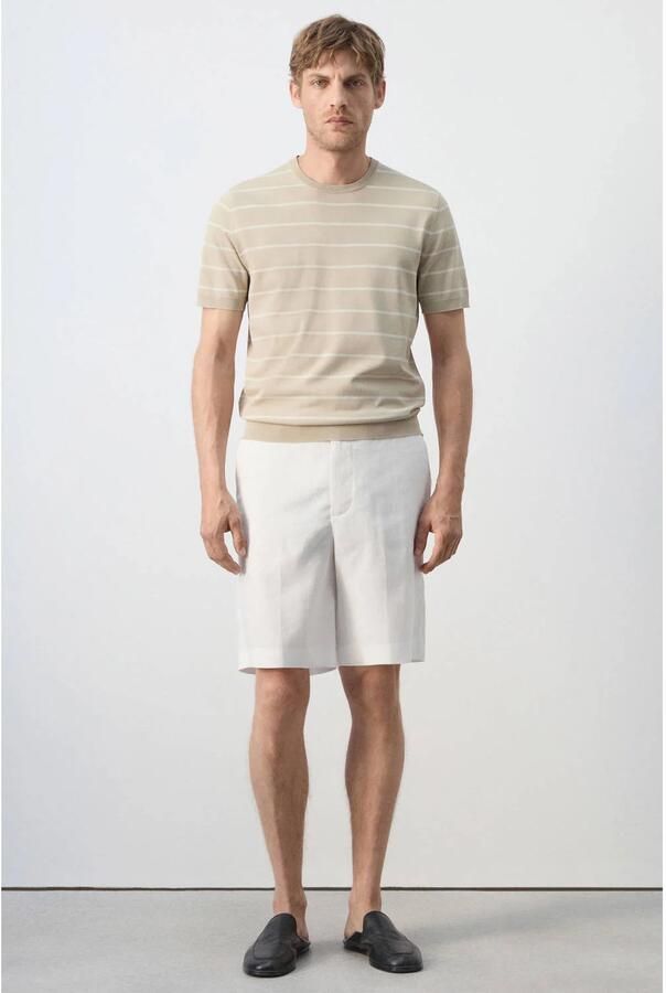 Mango Man linnen regular fit chino short naturel wit - Foto 3