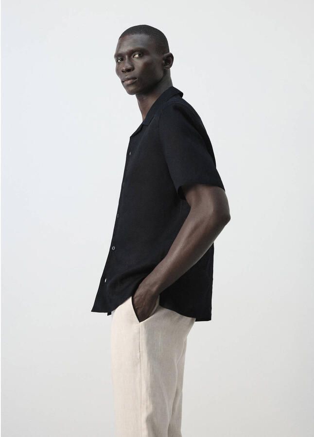 Mango Man linnen regular fit overhemd donkerblauw - Foto 3