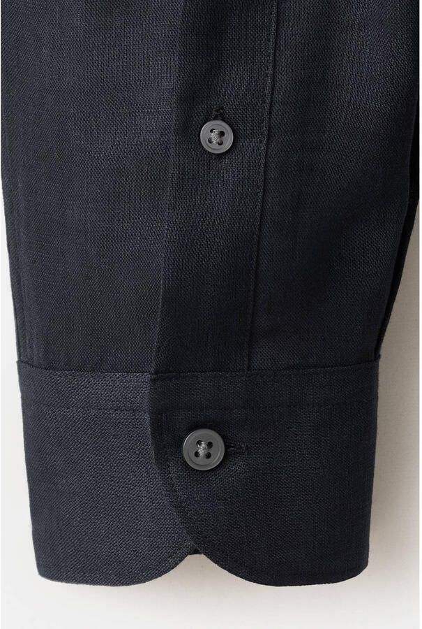 Mango Man linnen regular fit overhemd marineblauw - Foto 3