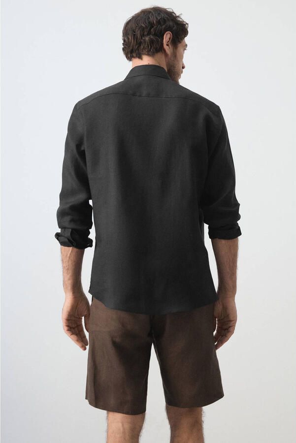 Mango Man linnen regular fit overhemd zwart - Foto 2