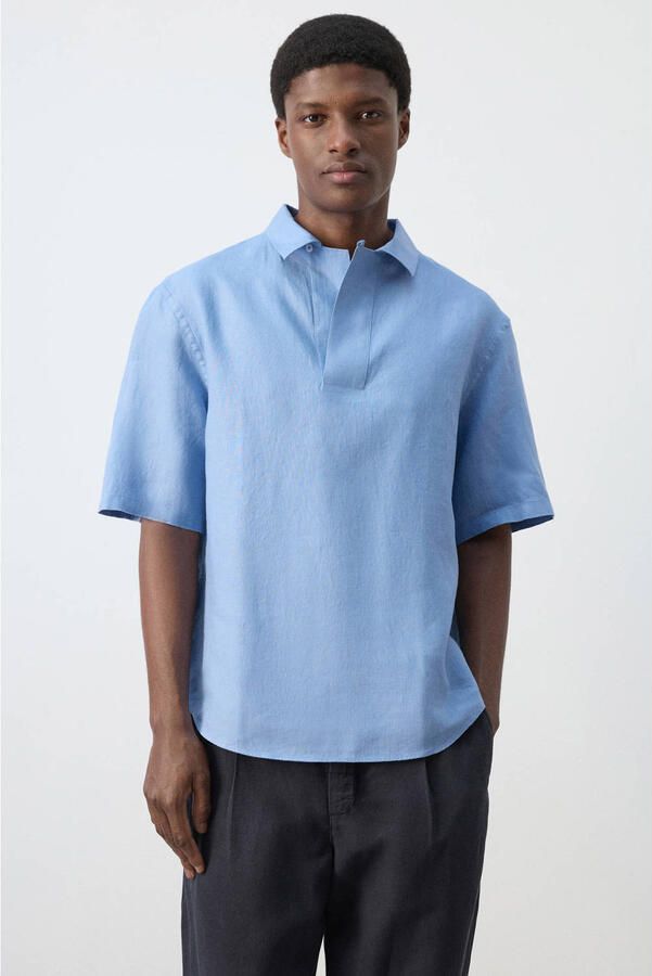 Mango Man linnen relaxed fit overhemd lichtblauw