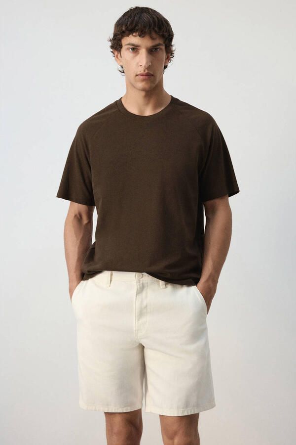 Mango Man linnen relaxed fit T-shirt donkerbruin