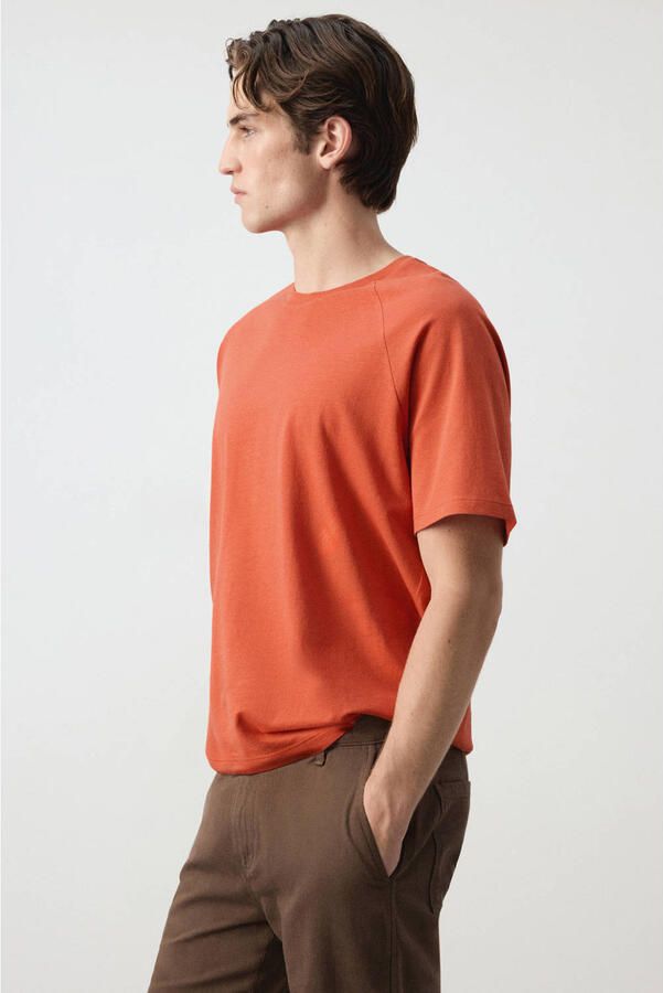 Mango Man linnen relaxed fit T-shirt middenroze - Foto 3