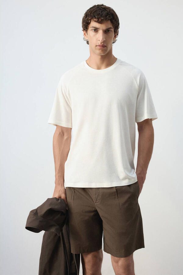Mango Man linnen relaxed fit T-shirt naturel wit
