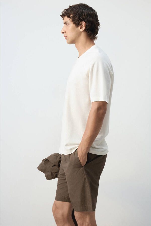 Mango Man linnen relaxed fit T-shirt naturel wit - Foto 3