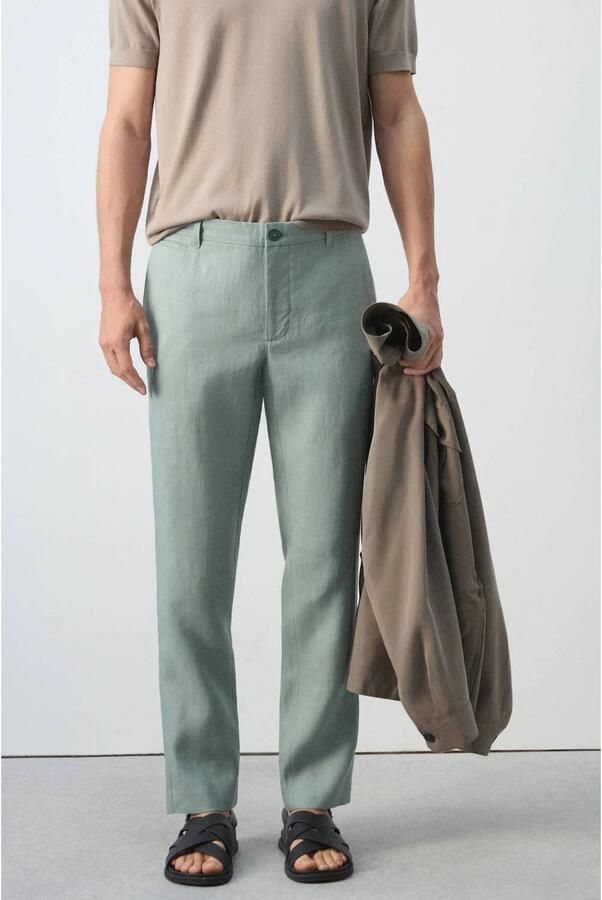 Mango Man linnen slim fit chino heldergroen