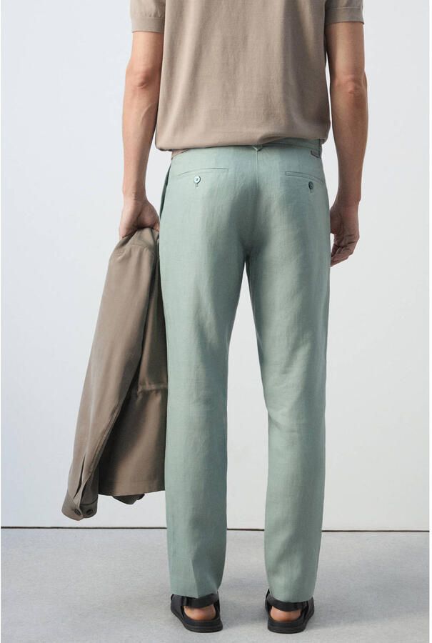 Mango Man linnen slim fit chino heldergroen - Foto 2