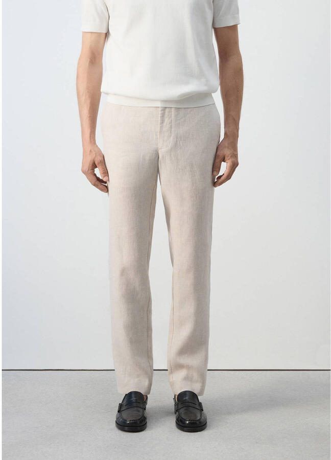 Mango Man linnen slim fit chino lichtbeige