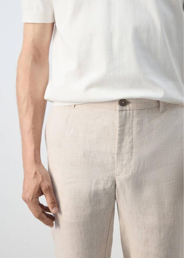Mango Man linnen slim fit chino lichtbeige - Foto 3