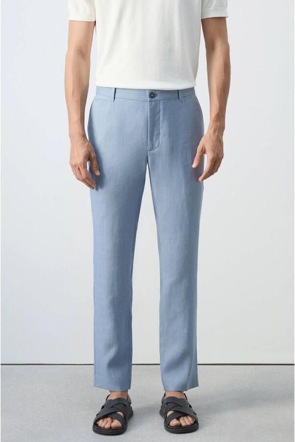Mango Man linnen slim fit chino lichtblauw