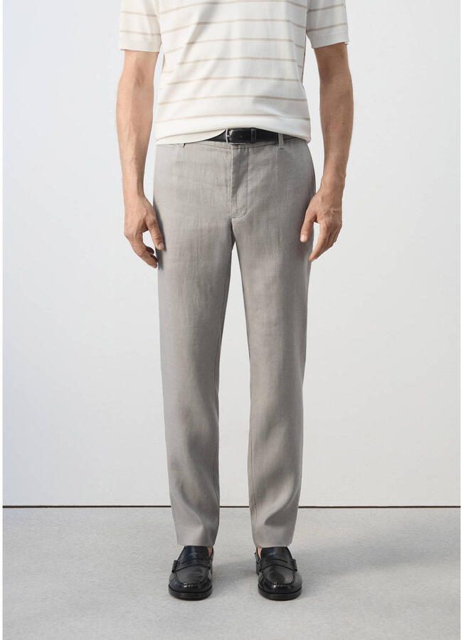 Mango Man linnen slim fit chino pastelgrijs