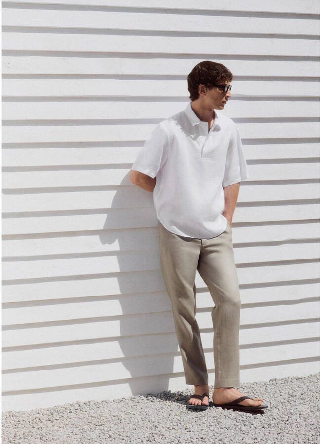 Mango Man linnen slim fit chino pastelgrijs - Foto 2