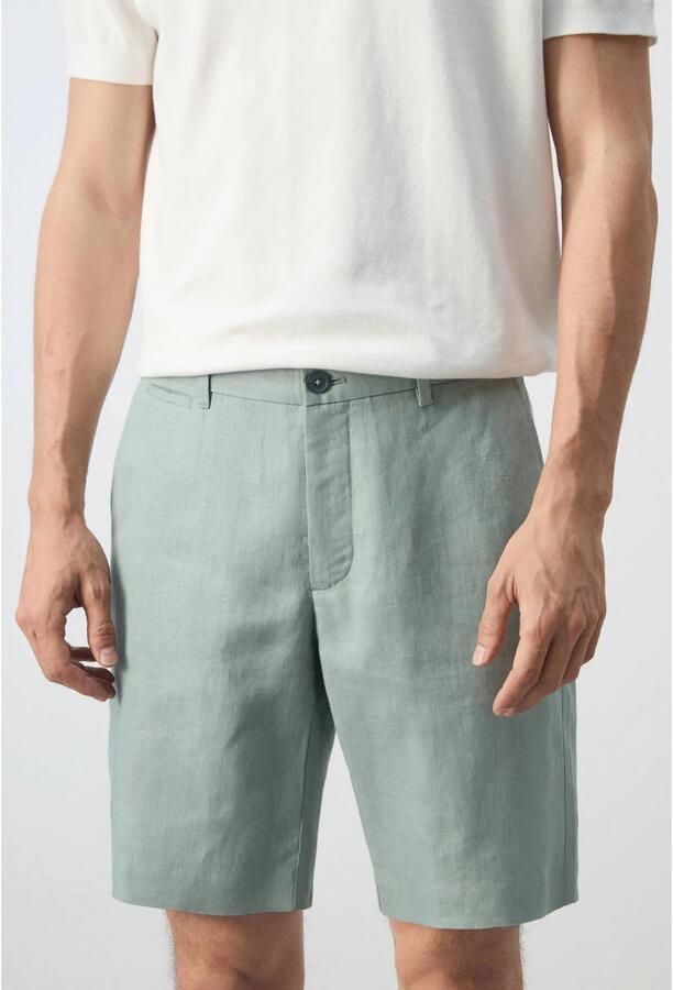 Mango Man linnen slim fit chino short heldergroen