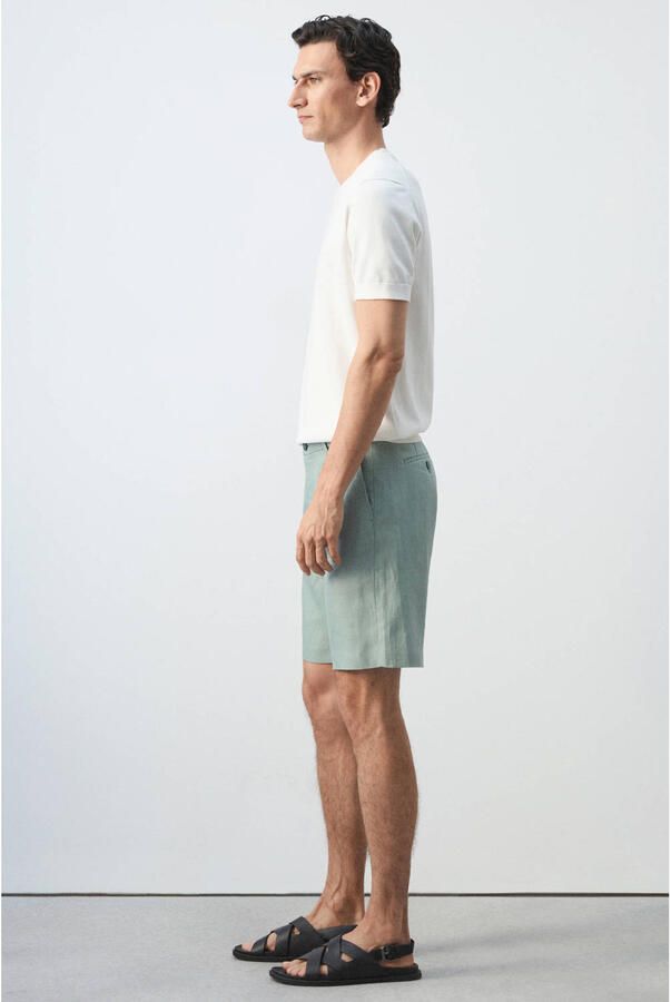 Mango Man linnen slim fit chino short heldergroen - Foto 2