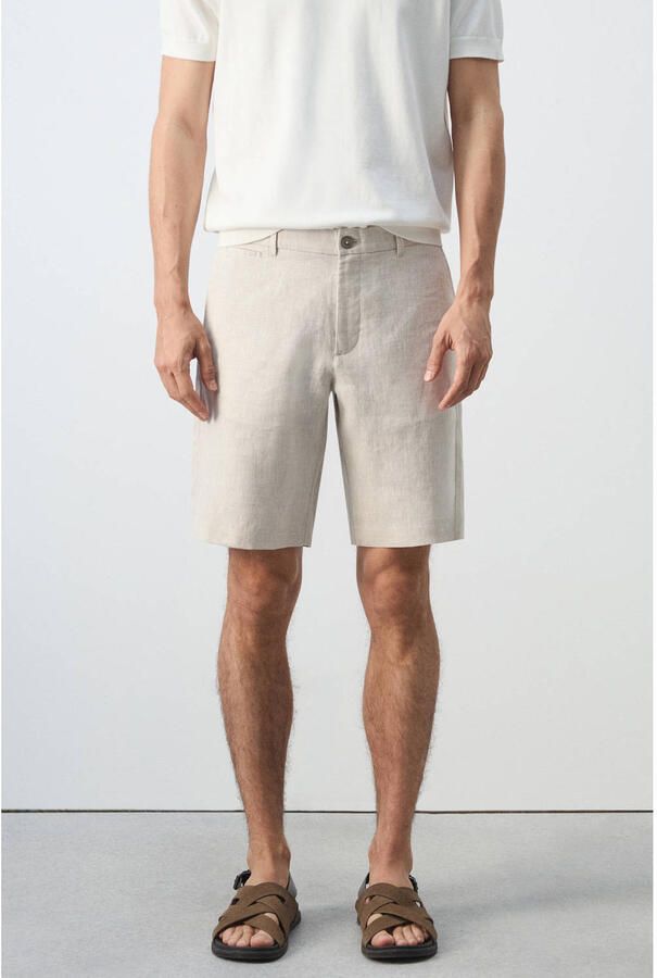 Mango Man linnen slim fit chino short lichtbeige
