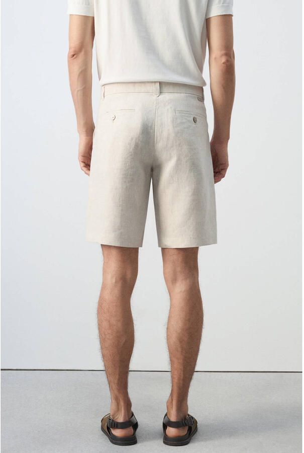 Mango Man linnen slim fit chino short lichtbeige - Foto 3
