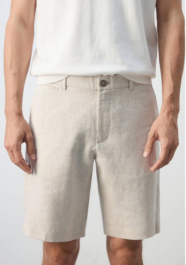 Mango Man linnen slim fit chino short lichtbeige - Foto 2