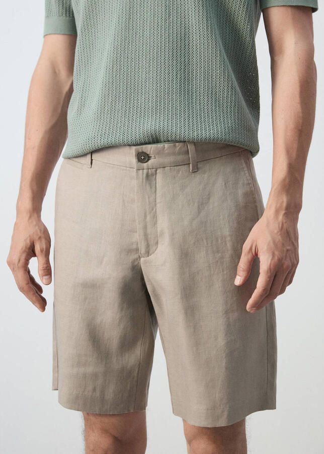 Mango Man linnen slim fit chino short middenbruin