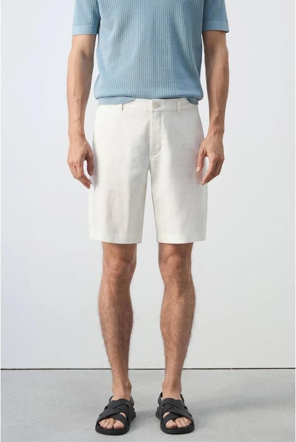 Mango Man linnen slim fit chino short naturel wit