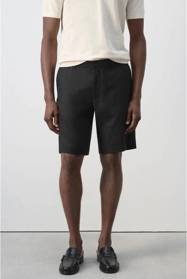 Mango Man linnen slim fit chino short zwart
