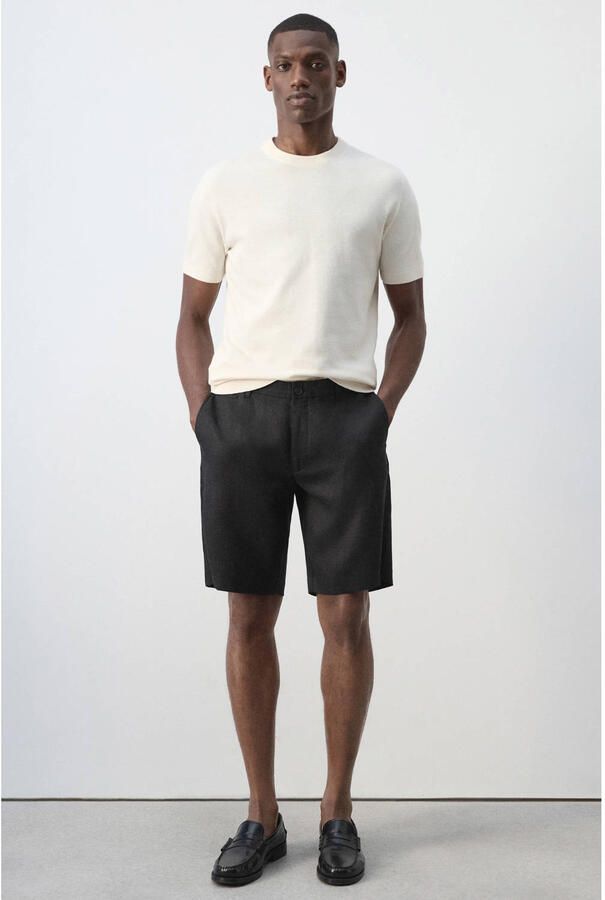 Mango Man linnen slim fit chino short zwart - Foto 3