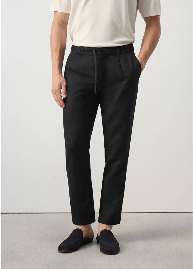 Mango Man linnen slim fit chino zwart