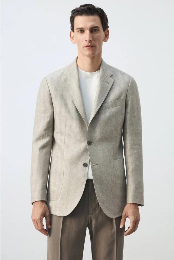 Mango Man linnen slim fit colbert beige