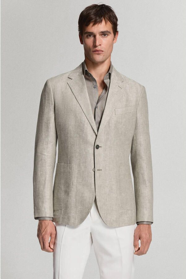 Mango Man linnen slim fit colbert beige - Foto 2