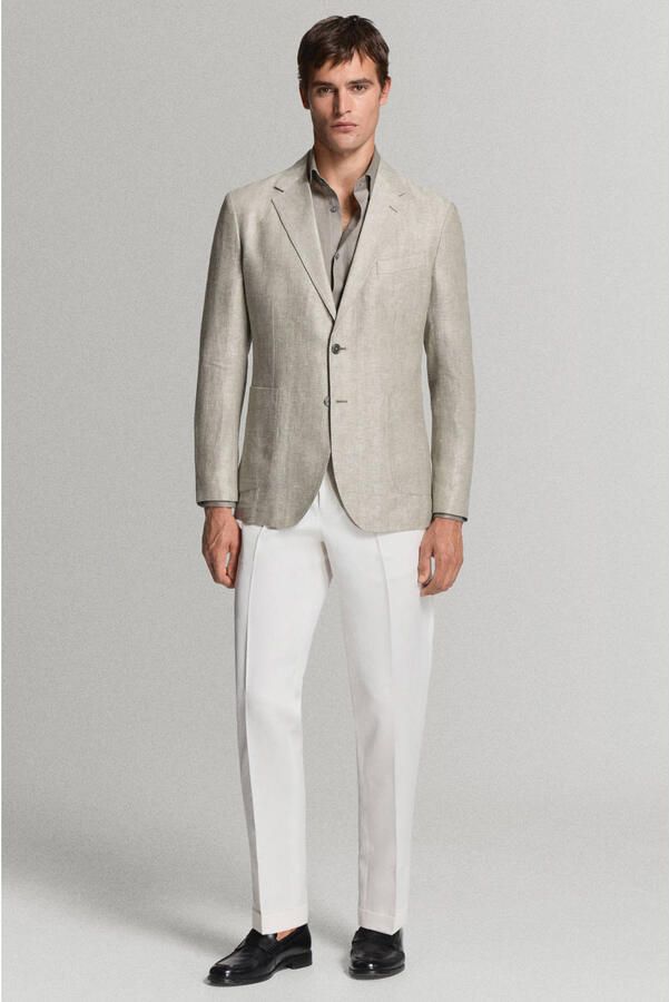 Mango Man linnen slim fit colbert beige - Foto 3